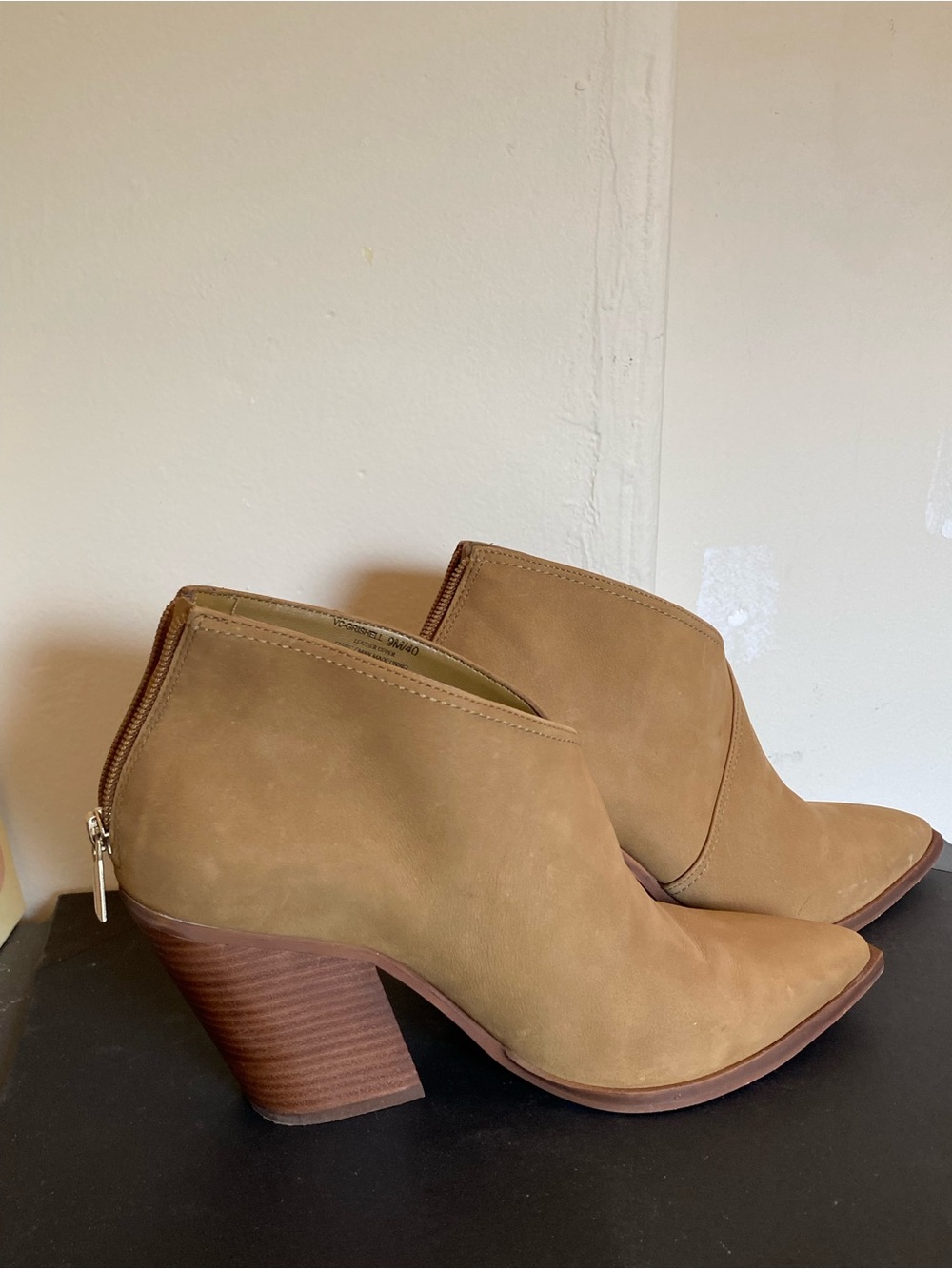 Vince Camuto Tan Nubuck Ankle Booties with Stacked Heel